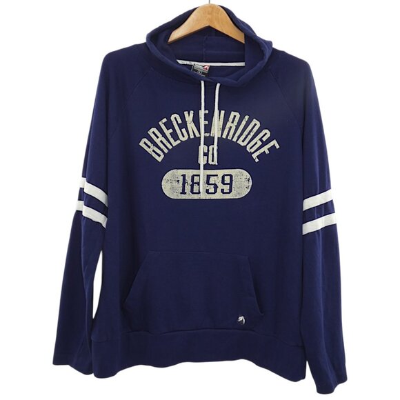 Breckenridge CO 1859 Hoodie Navy Blue L Collegiate Pullover Fleece Sweatshirt - Picture 1 of 4